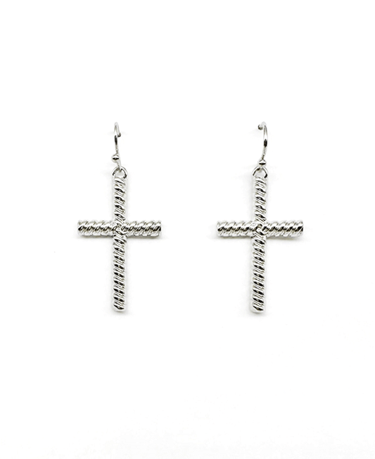 Rope Textured Cross Earring