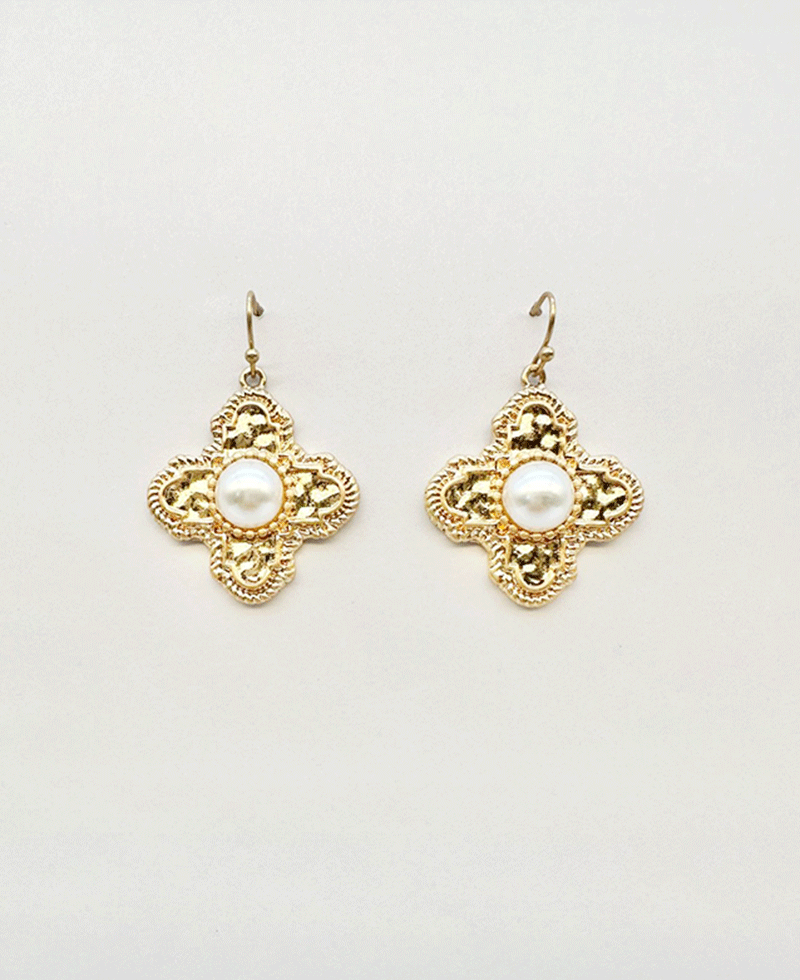 Pearl / Stone Cross Drop Earring