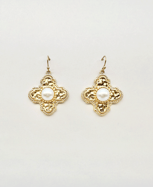 Pearl / Stone Cross Drop Earring