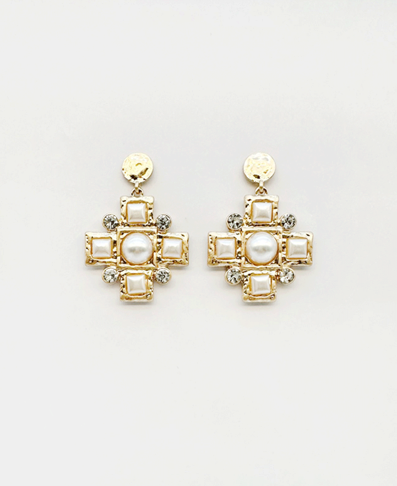 Pearls & Crystals Square Cross Post Earring