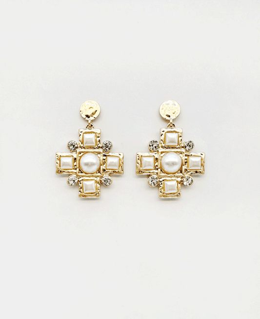 Pearls & Crystals Square Cross Post Earring