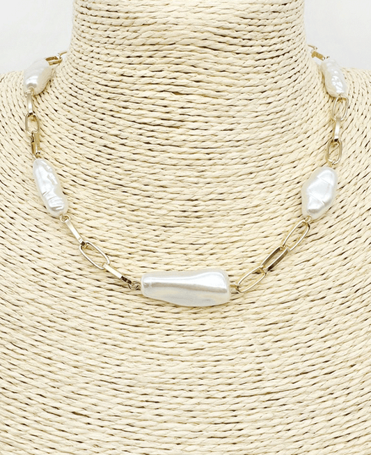 Baroque Pearl Paperclip Chain Necklace