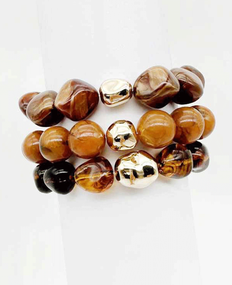 Natural Stone w/ Metallic Accent Elastic Bracelet