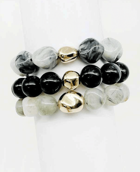 Natural Stone w/ Metallic Accent Elastic Bracelet