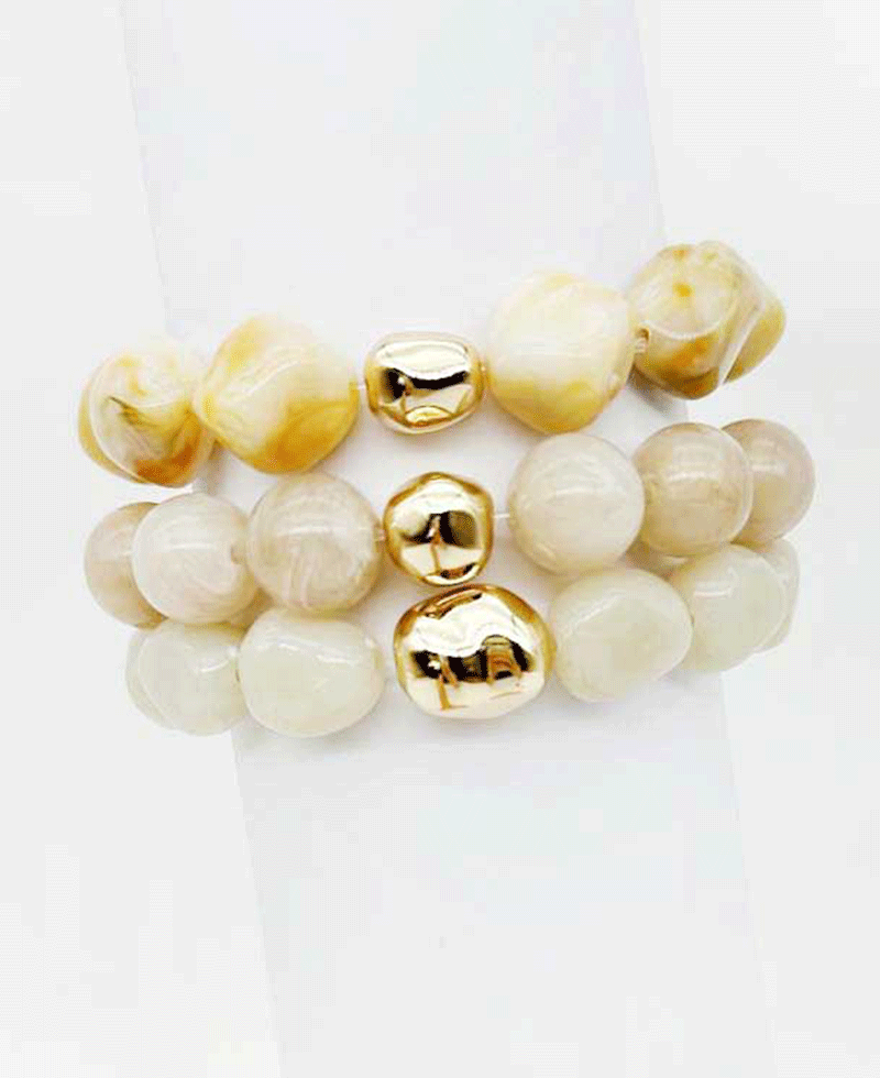 Natural Stone w/ Metallic Accent Elastic Bracelet