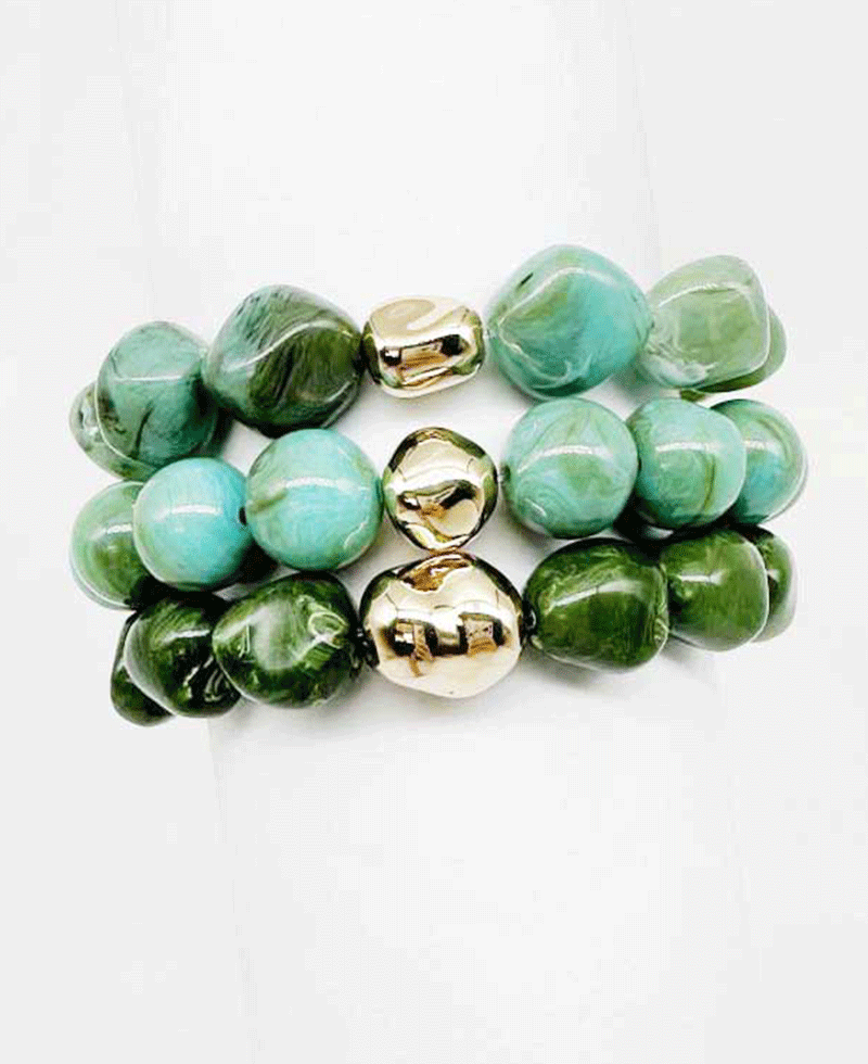 Natural Stone w/ Metallic Accent Elastic Bracelet