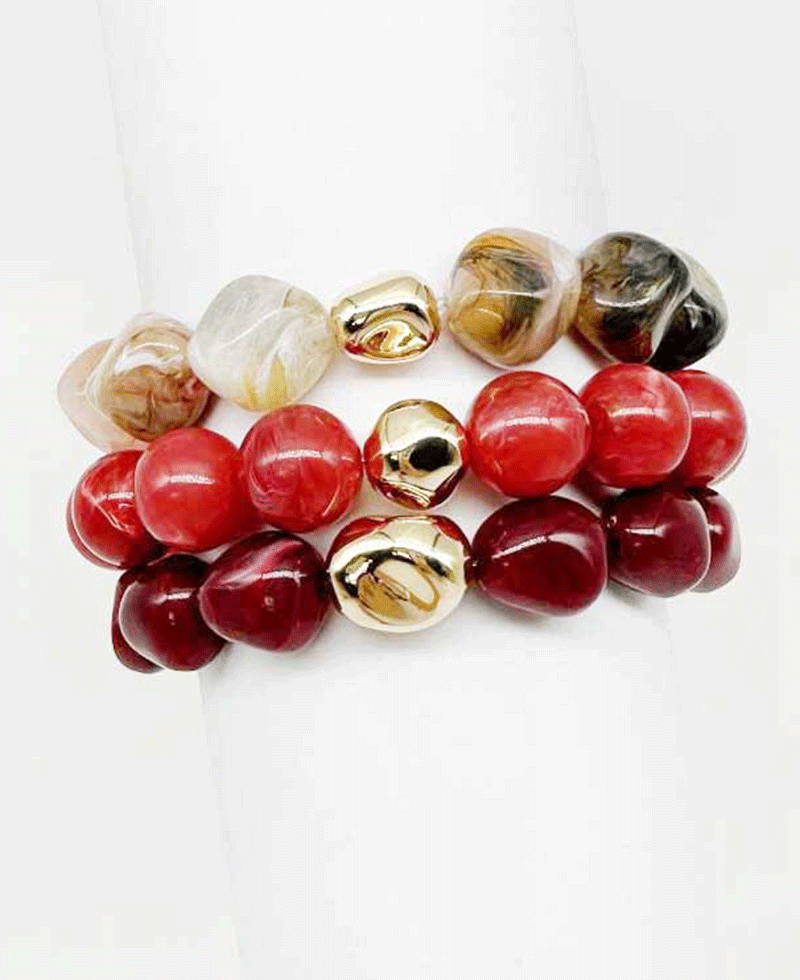 Natural Stone w/ Metallic Accent Elastic Bracelet