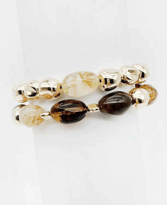 Natural Stone & Metallic Beads Elastic Bracelet