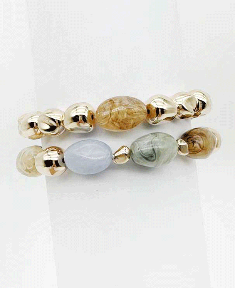 Natural Stone & Metallic Beads Elastic Bracelet