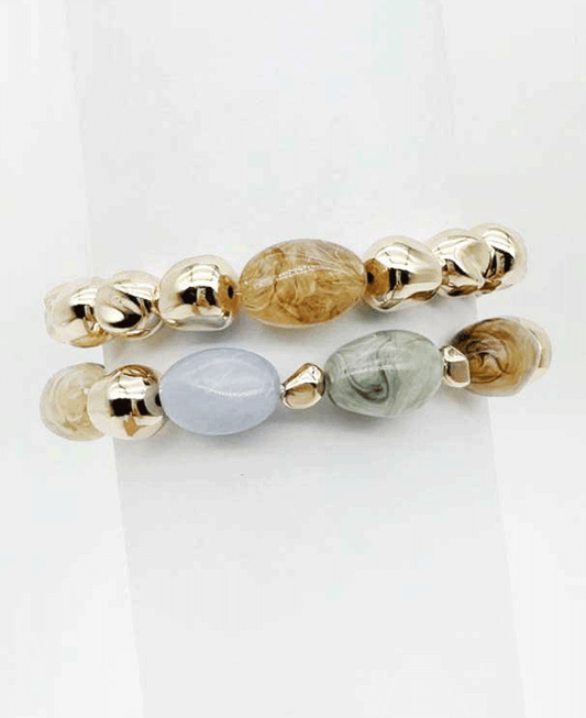 Natural Stone & Metallic Beads Elastic Bracelet