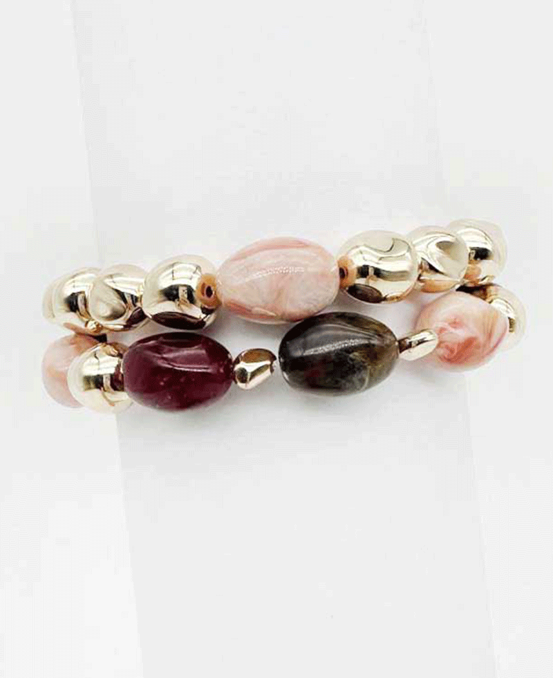 Natural Stone & Metallic Beads Elastic Bracelet