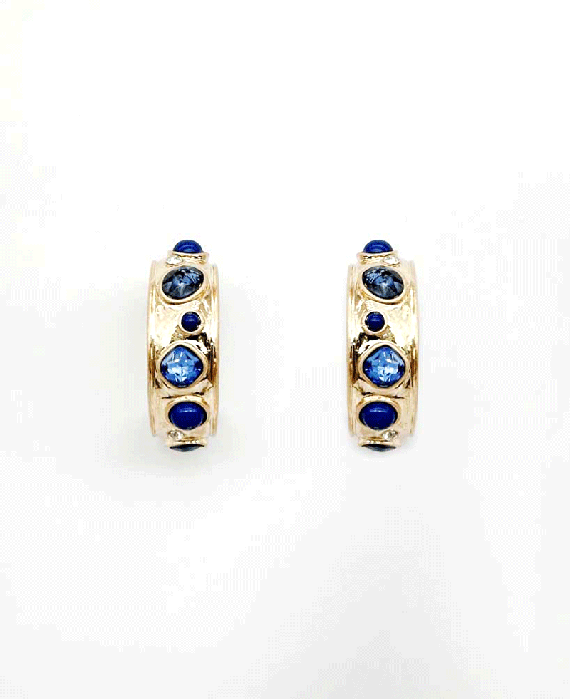 Textured Metal Bezel Set Hoop Earring
