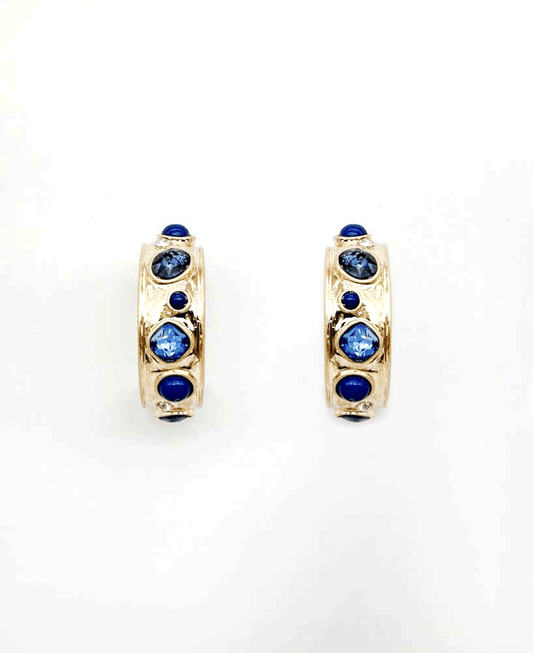 Textured Metal Bezel Set Hoop Earring