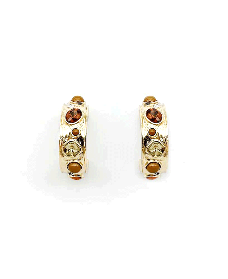 Textured Metal Bezel Set Hoop Earring