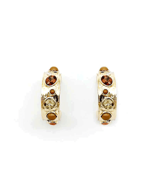 Textured Metal Bezel Set Hoop Earring