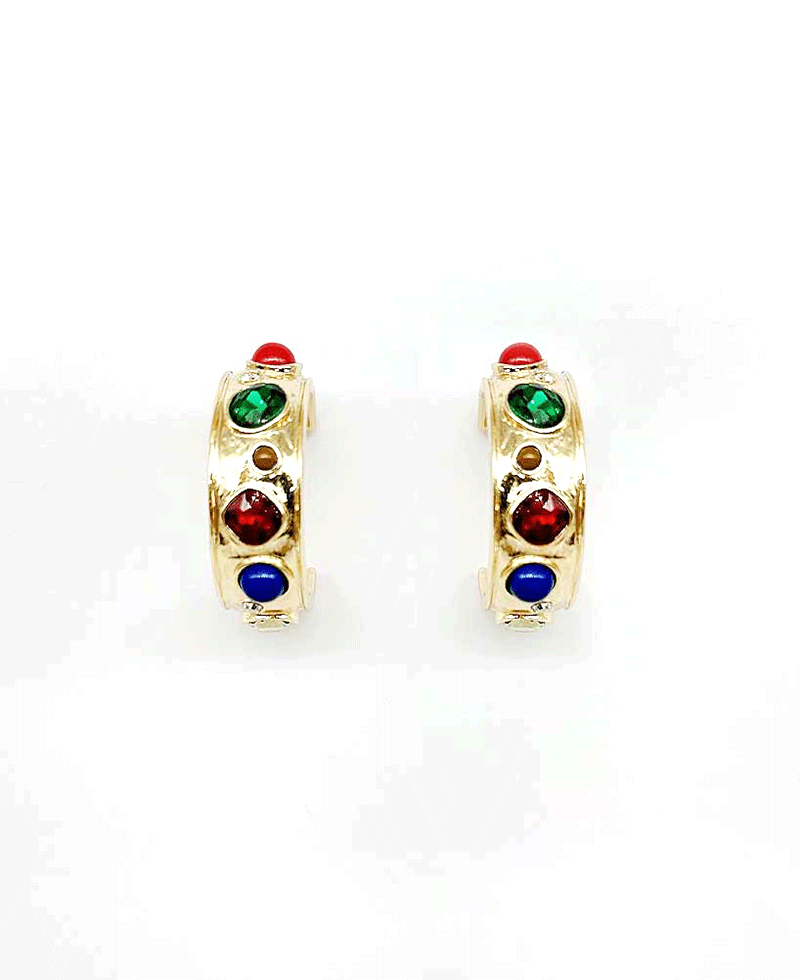 Textured Metal Bezel Set Hoop Earring