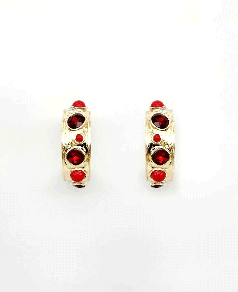 Textured Metal Bezel Set Hoop Earring