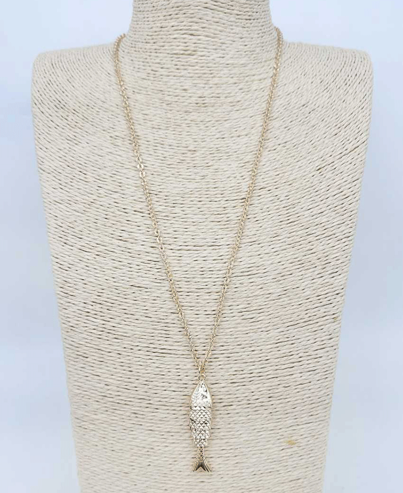 Fish Pendant Long Chain Necklace