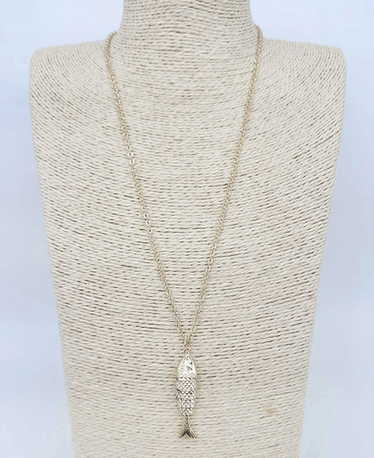 Fish Pendant Long Chain Necklace