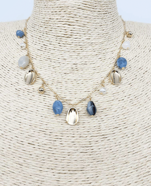 Mixed Stone & Pearl Dangle Station Necklace