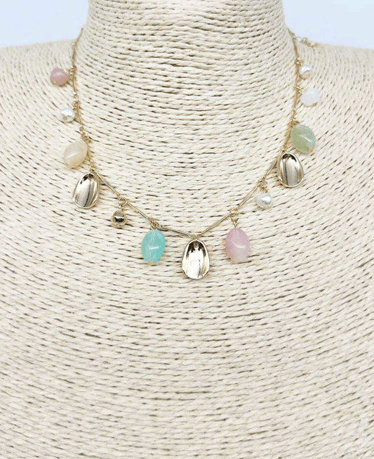 Mixed Stone & Pearl Dangle Station Necklace