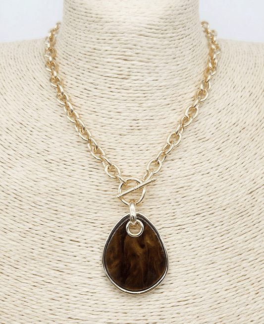 Resin Teardrop Gold Chain Toggle Clasp Necklace