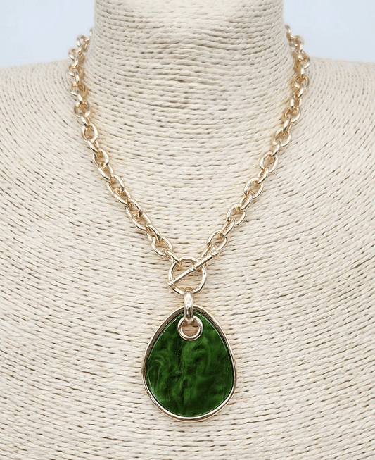 Resin Teardrop Gold Chain Toggle Clasp Necklace