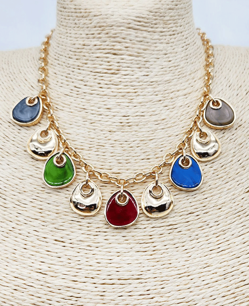 Marble Stone Scale Charm Chain Necklace
