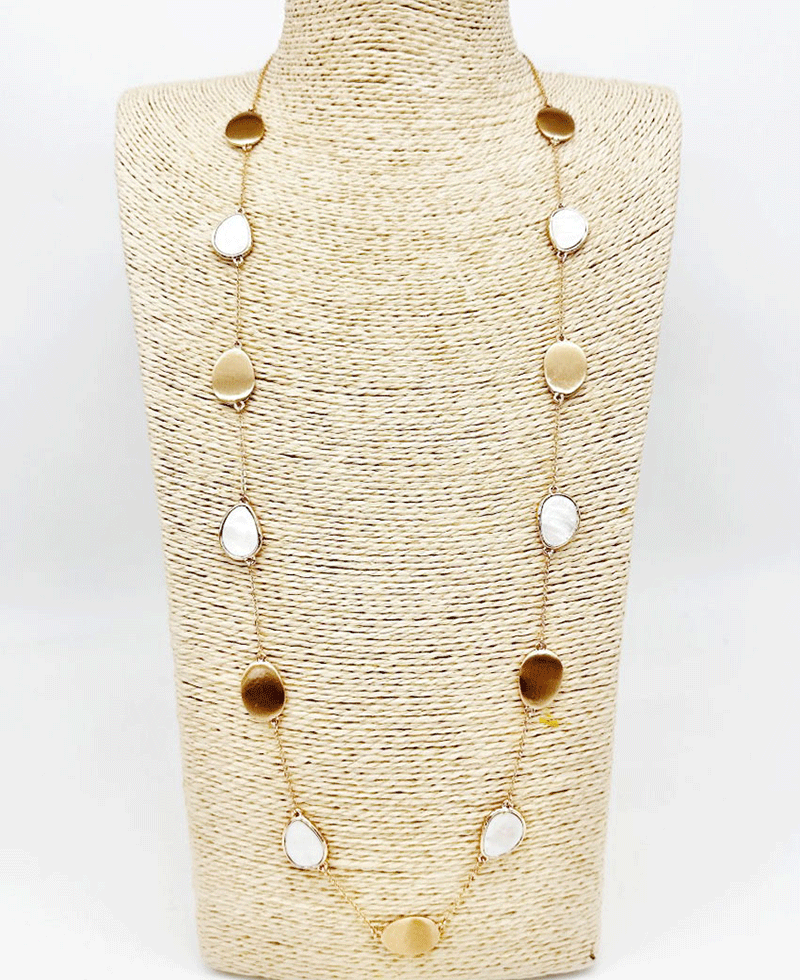 Metal Plates & Teardrop Shape Stone Station Necklace