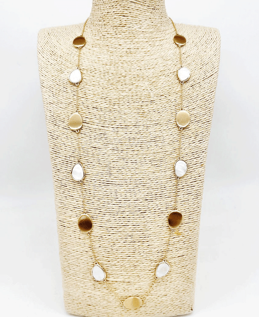 Metal Plates & Teardrop Shape Stone Station Necklace
