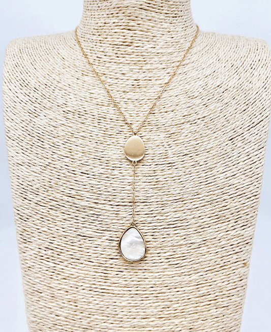 Oval Metal & Teardrop Stone Drop Necklace