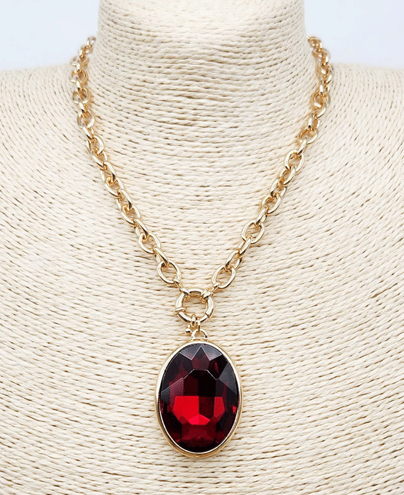 Oval Faceted Crystal Link Chain Necklace
