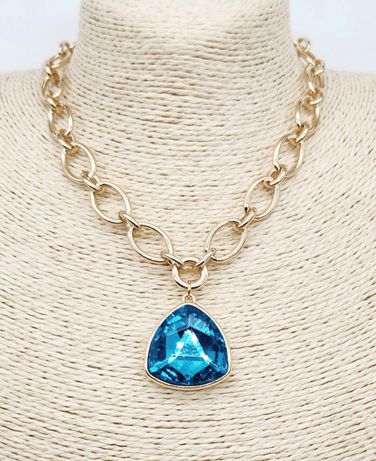 Trillion Cut Crystal Pendant Chunky Link Chain Necklace