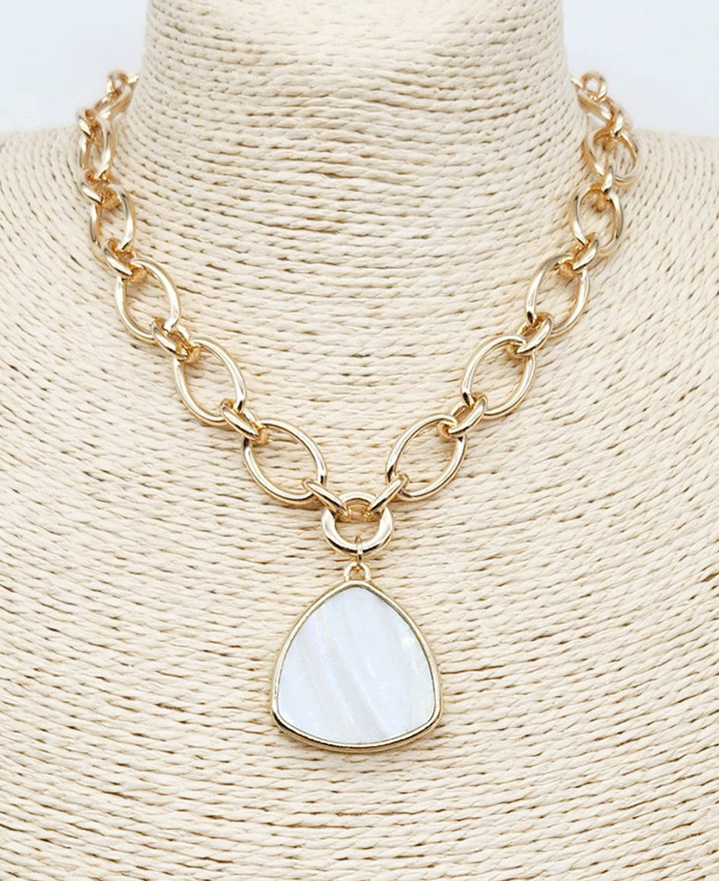 Trillion Cut Crystal Pendant Chunky Link Chain Necklace