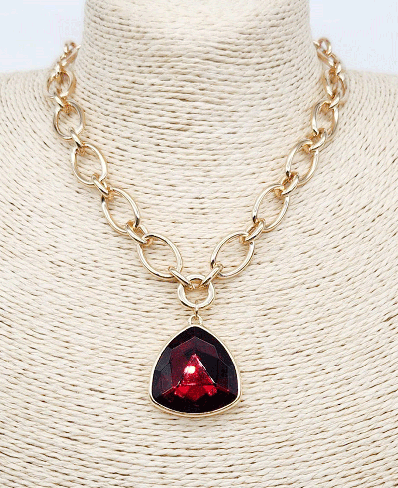 Trillion Cut Crystal Pendant Chunky Link Chain Necklace