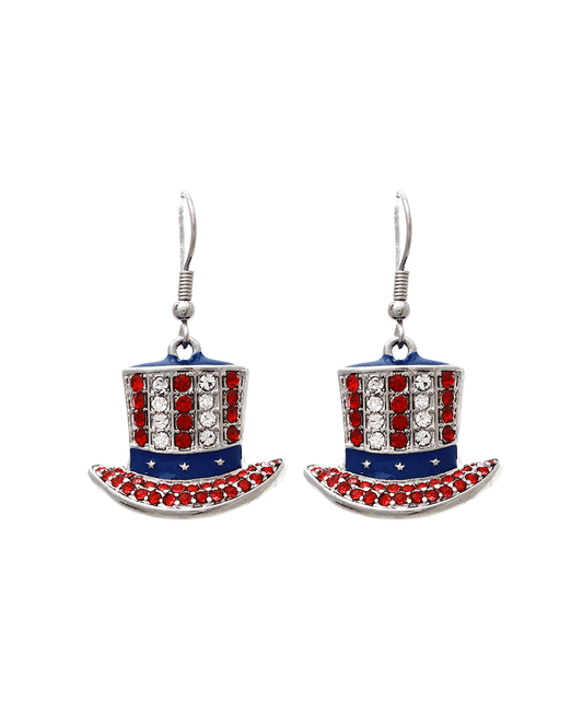 Rhinestone American Flag Hat Earring - 1.6"