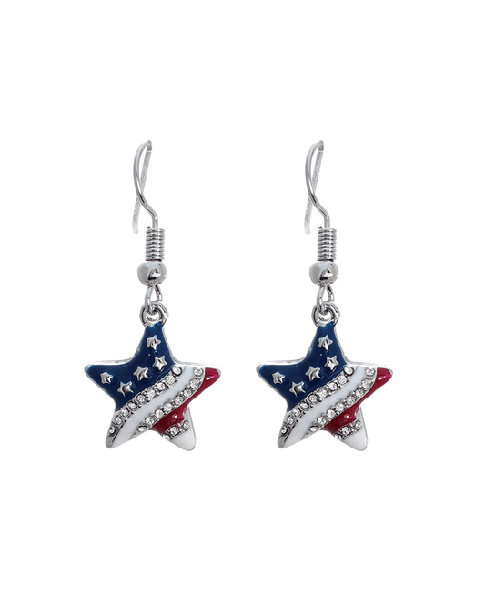 Rhinestone American Flag Star Earring - 1.25"