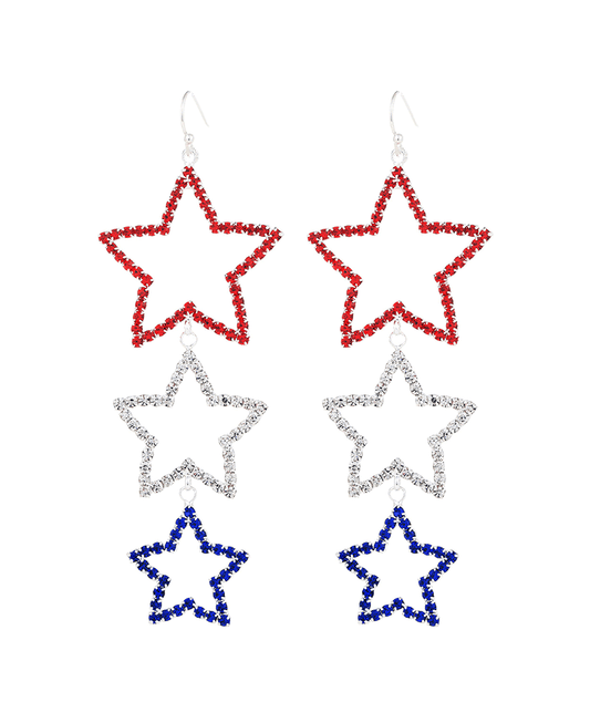 Rhinestone 3 Star Drop Post Earring - 3.6"