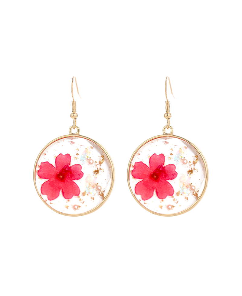 Dried Red Flower Round Earring - 1.85"