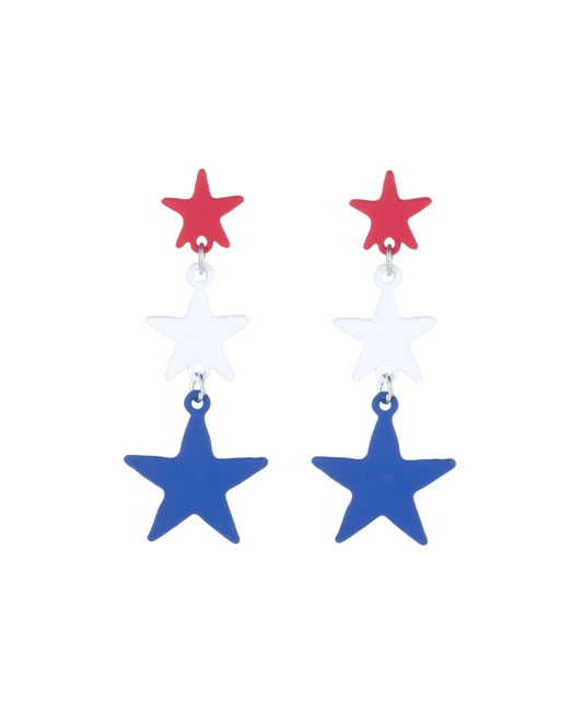 3 USA Stars Dangle Earring - 2.25"