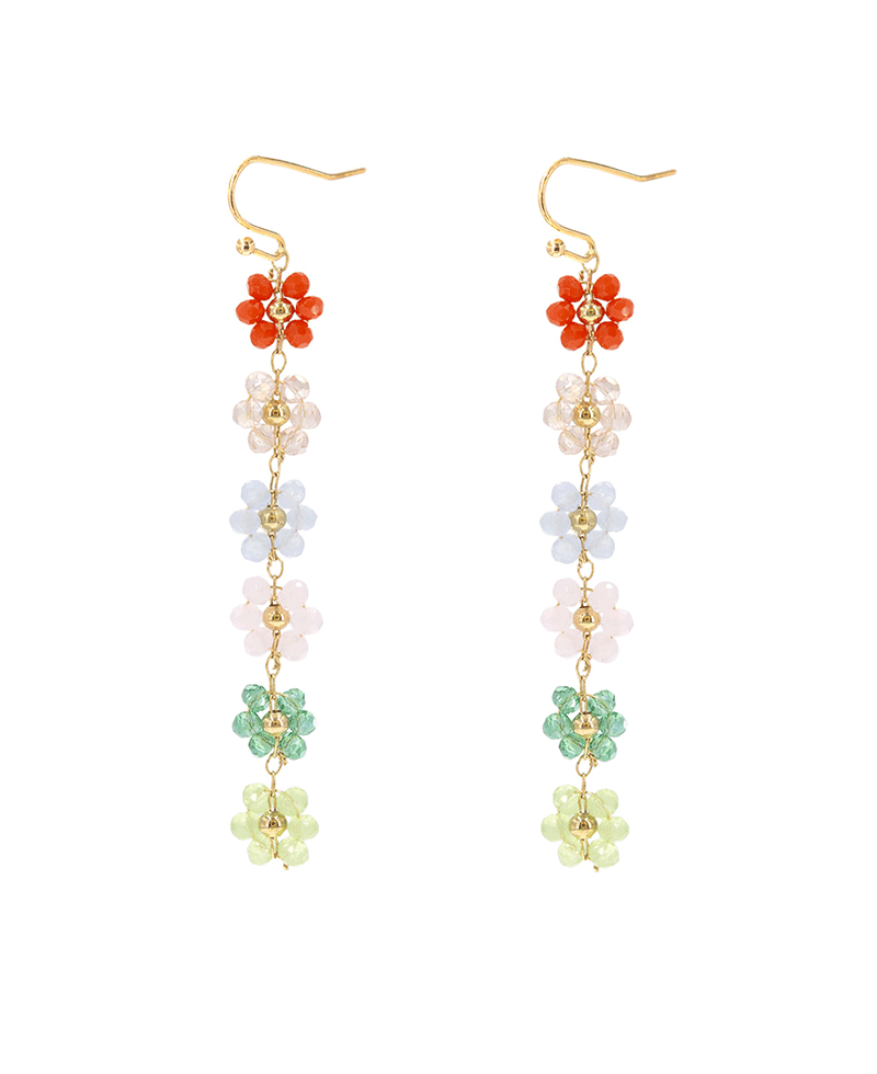 Bead Flower Linear Earring - 2.75"