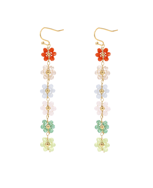 Bead Flower Linear Earring - 2.75"