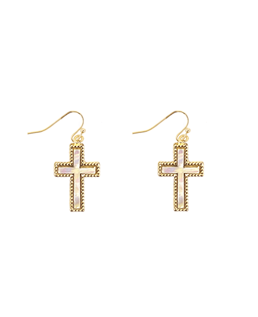 Mother of Pearl Cross Rope Earring -  0.90"