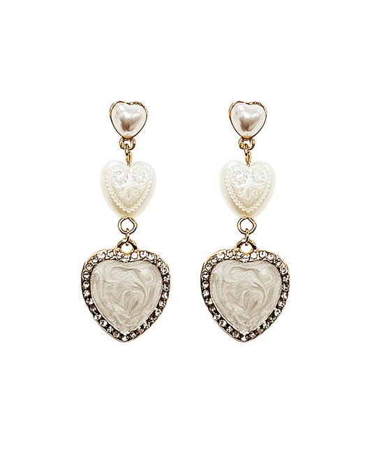 3 Heart Pearl Drop Post Earring - 1.90"