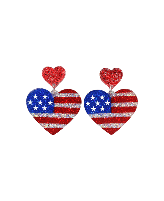 USA Flag Heart Post Earring - 1.7"