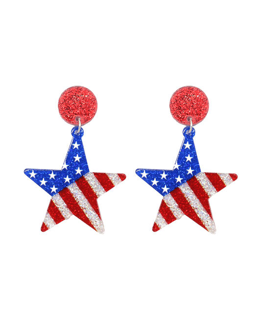 USA Flag Star Post Earring - 2.3"
