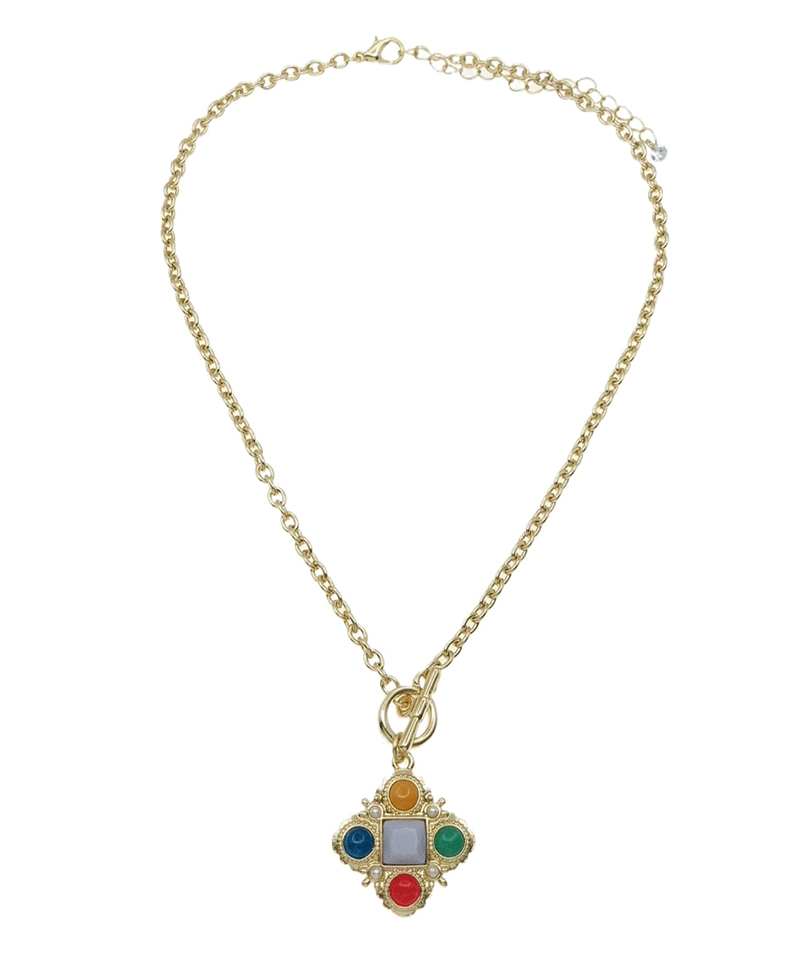 Studded Clover Pendant Toggle Necklace