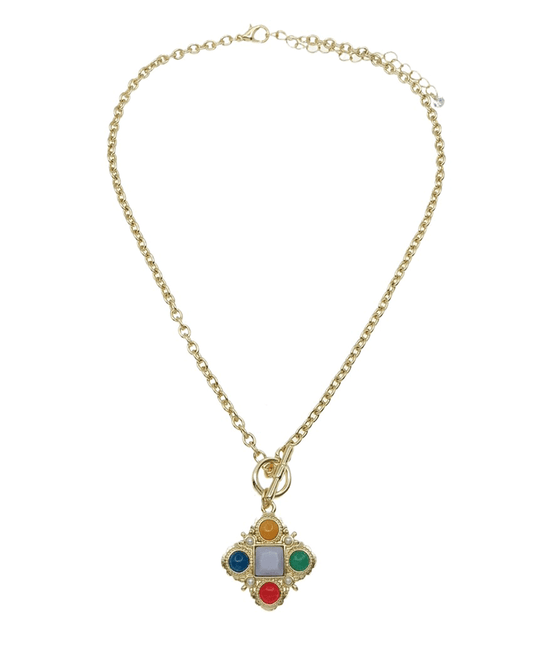 Studded Clover Pendant Toggle Necklace