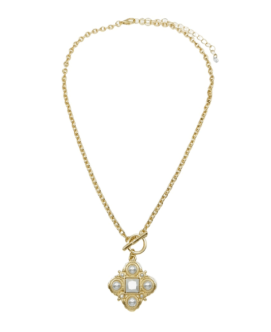 Studded Clover Pendant Toggle Necklace