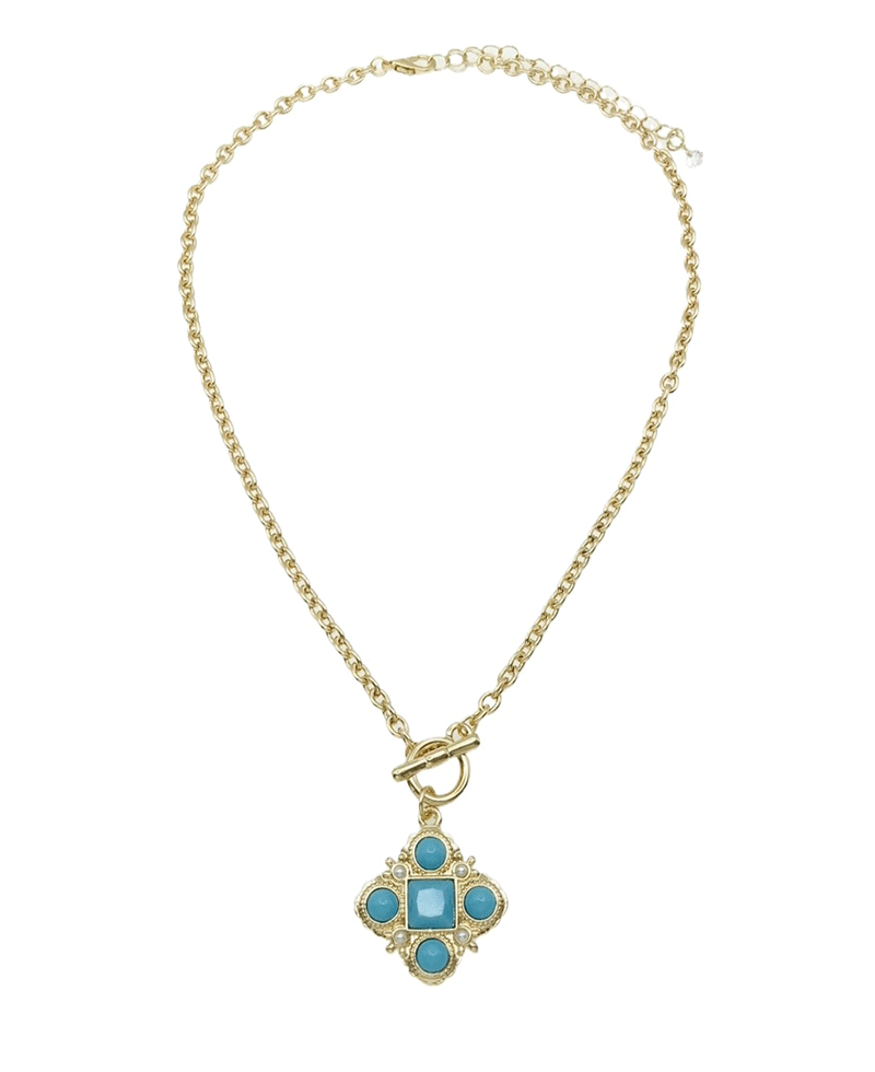 Studded Clover Pendant Toggle Necklace